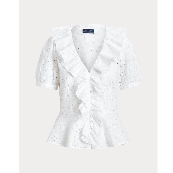 Polo Ralph Lauren Ruffled Linen Eyelet Blouse - Picture 4 of 8